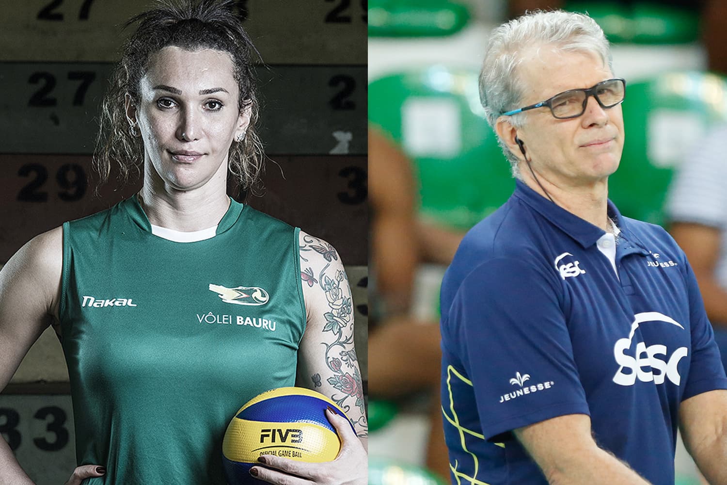 Tifanny Abreu, jogadora do Vôlei Bauru e Bernardinho, técnico do Sesc-RJ