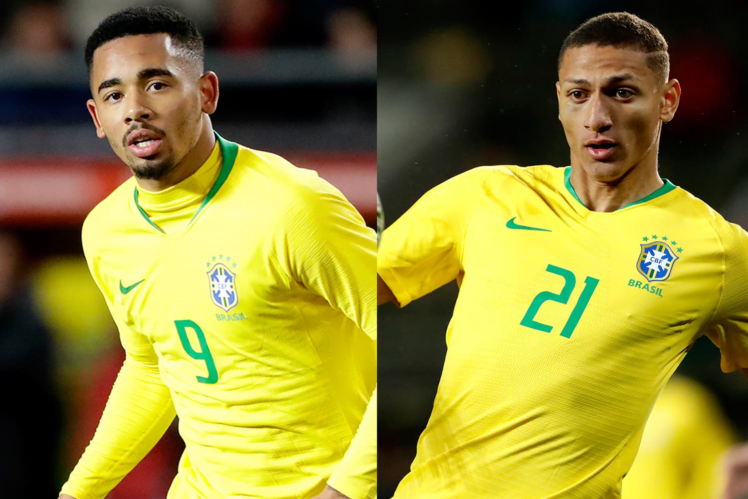Gabriel Jesus e Richarlison com a camisa da Seleção Brasileira