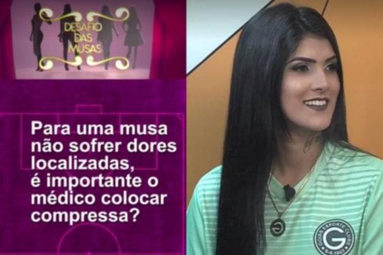 Karol Barbosa, candidata a musa do Goias, passou por constrangimento no programa Os Donos da Bola