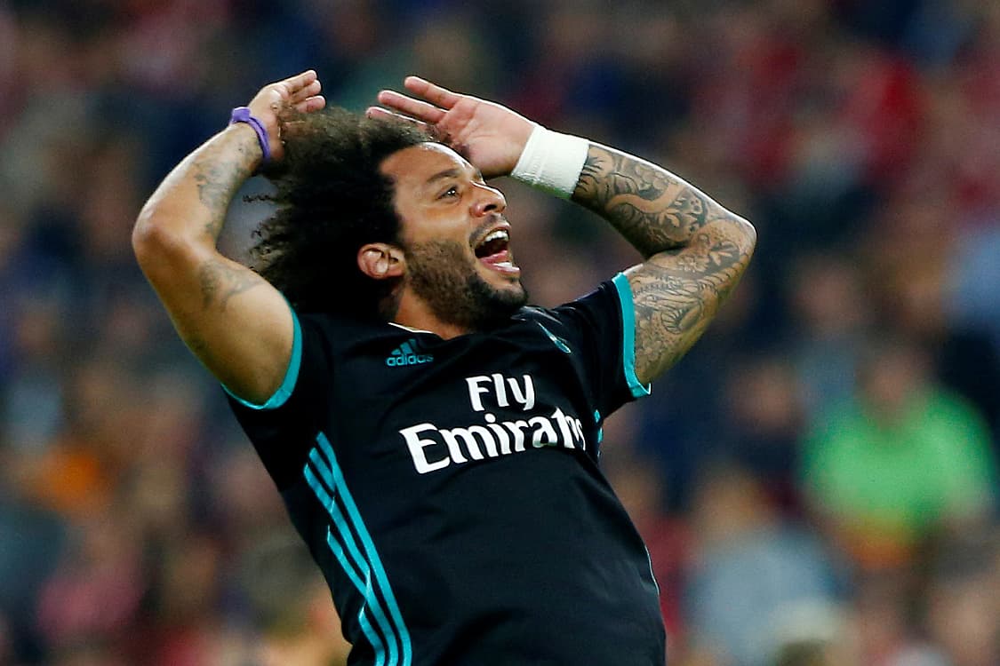Marcelo, do Real Madrid, comemora o gol marcado na vitória sobre o Bayern de Munique nas semifinais da Liga dos Campeões, realizada na Allianz Arena, em Munique - 25/4/2018