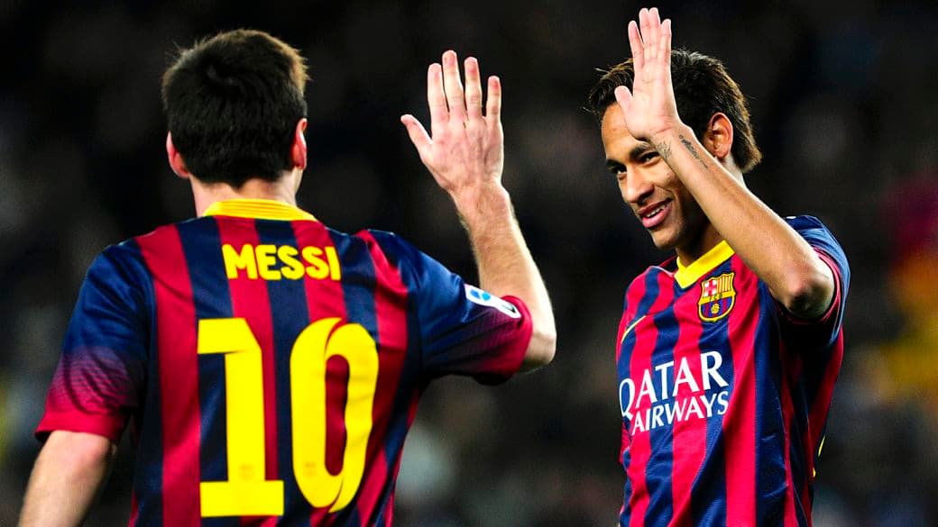 O trio Messi, Suárez e Neymar na vitória do Barcelona contra o Granada, pelo campeonato espanhol