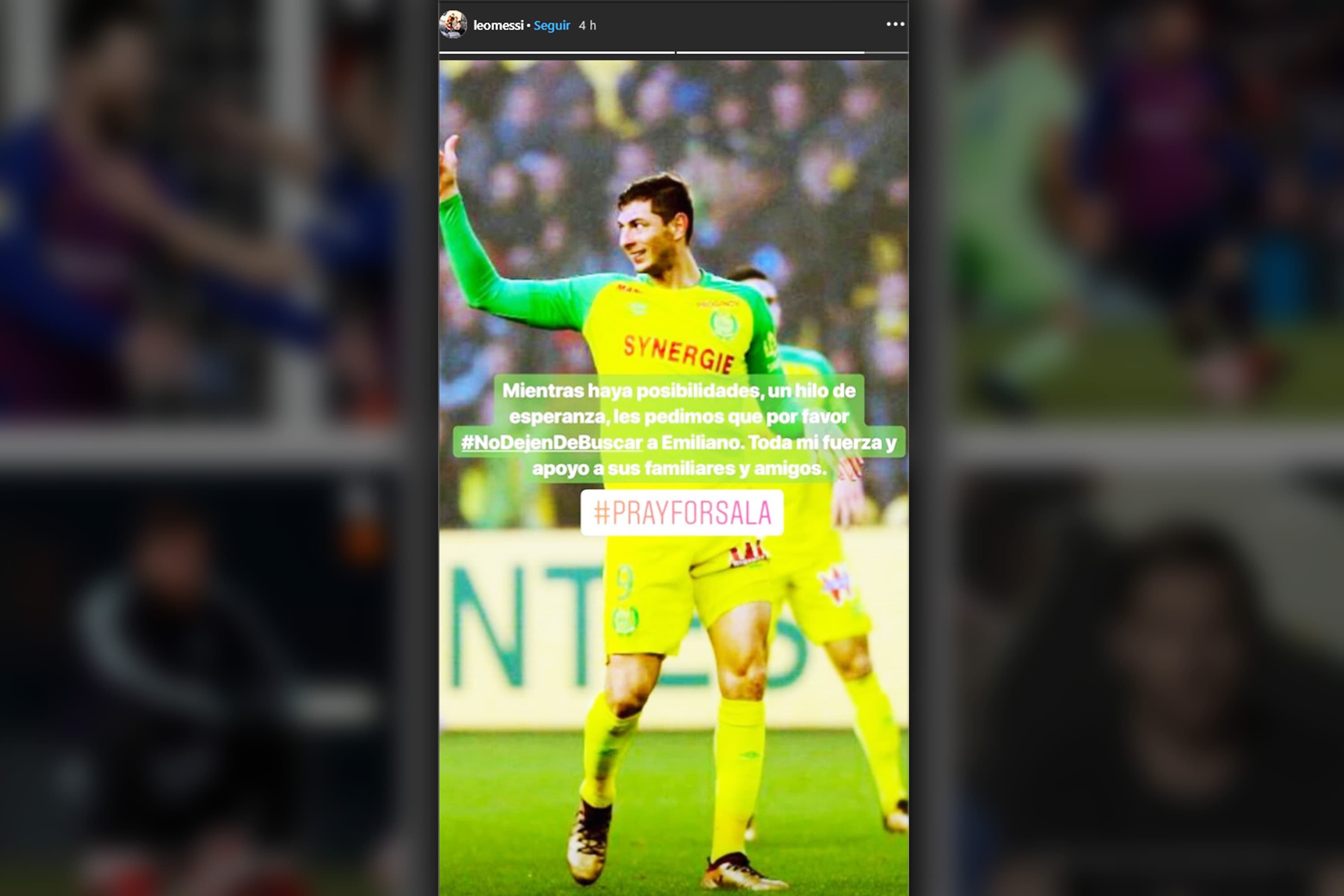 O craque argentino Lionel Messi usa o Instagram para pedir a continuição das buscas pelo avião que desapareceu com o compatriota Emiliano Sala