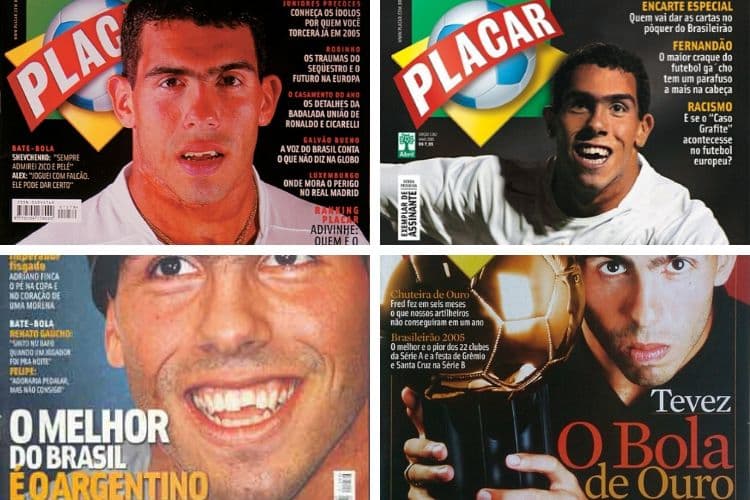 Algumas capas da Revista Placar em que Tevez foi destaque