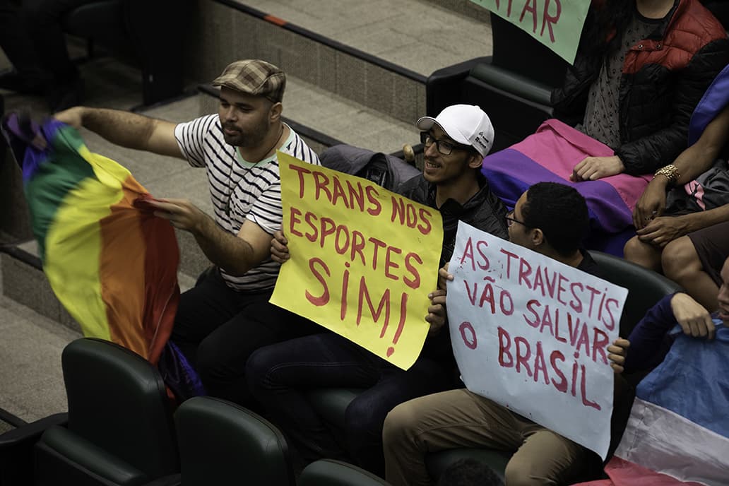 Manifestantes participam de sessão que discutiu o PL 346 na Assembleia Legislativa de São Paulo na tarde desta terça-feira