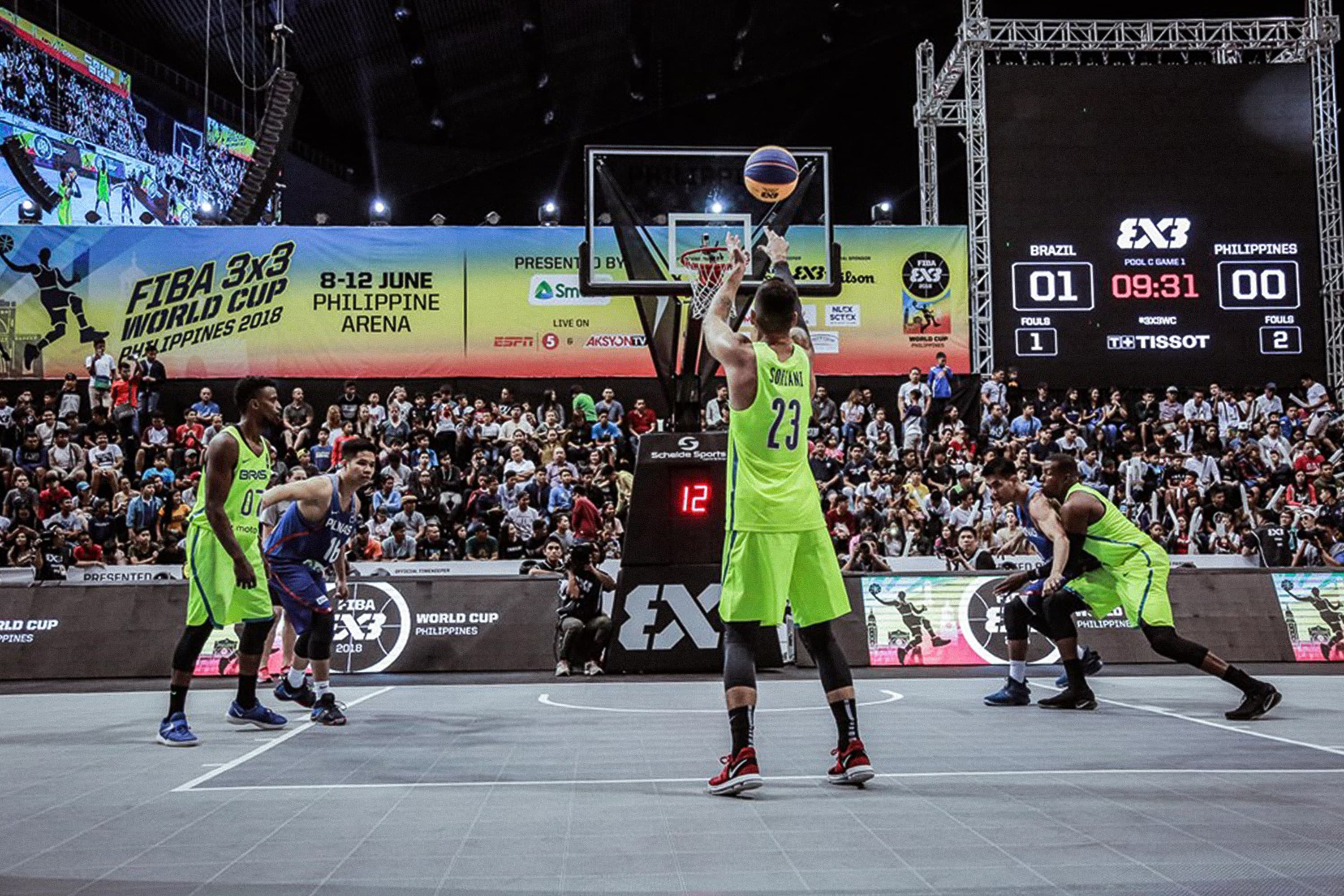 Seleção brasileira de basquete 3×3 durante Mundial disputado nas Filipinas em 2018