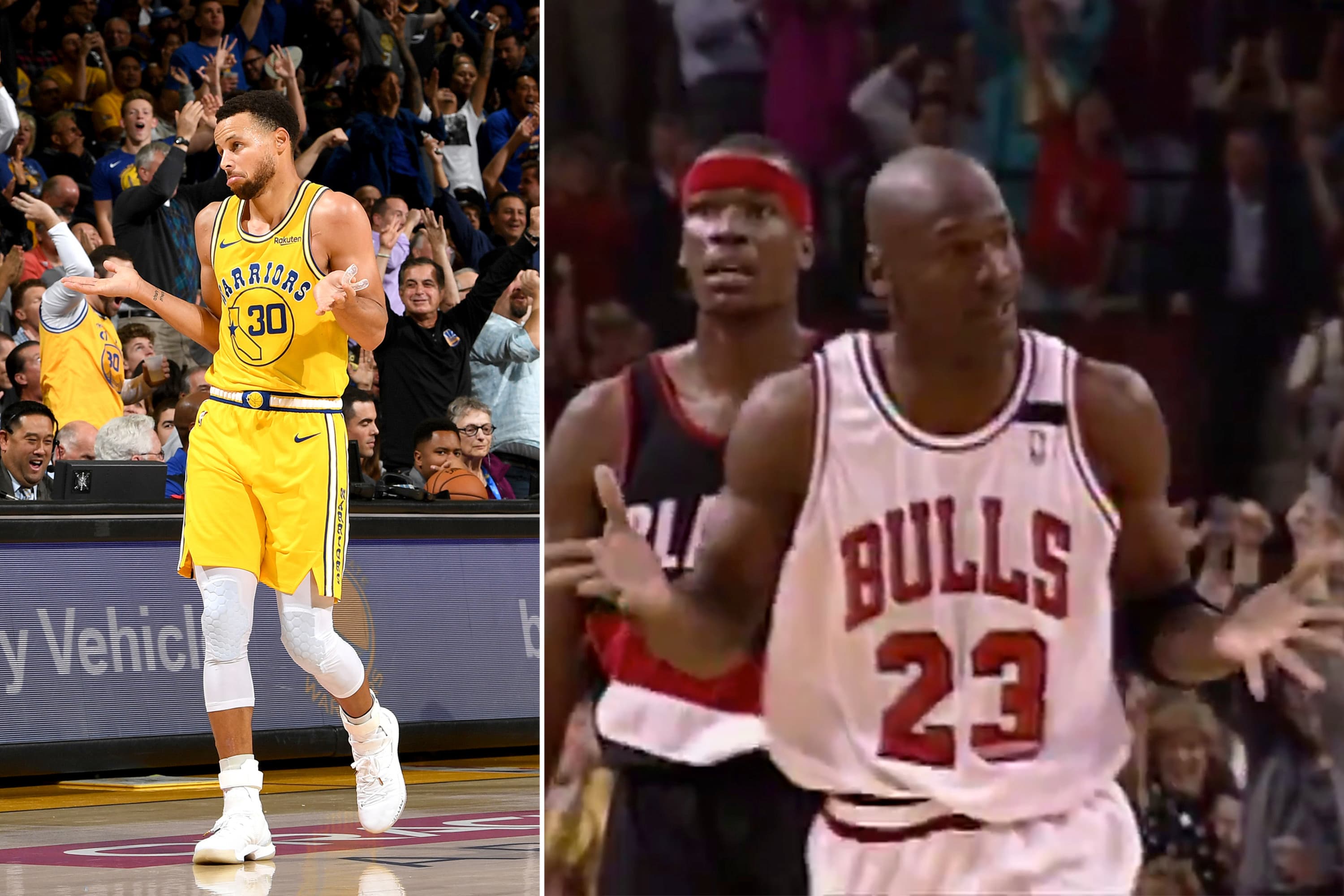 Stephen Curry repete comemoração histórica de Michael Jordan durante partida contra o Wizards