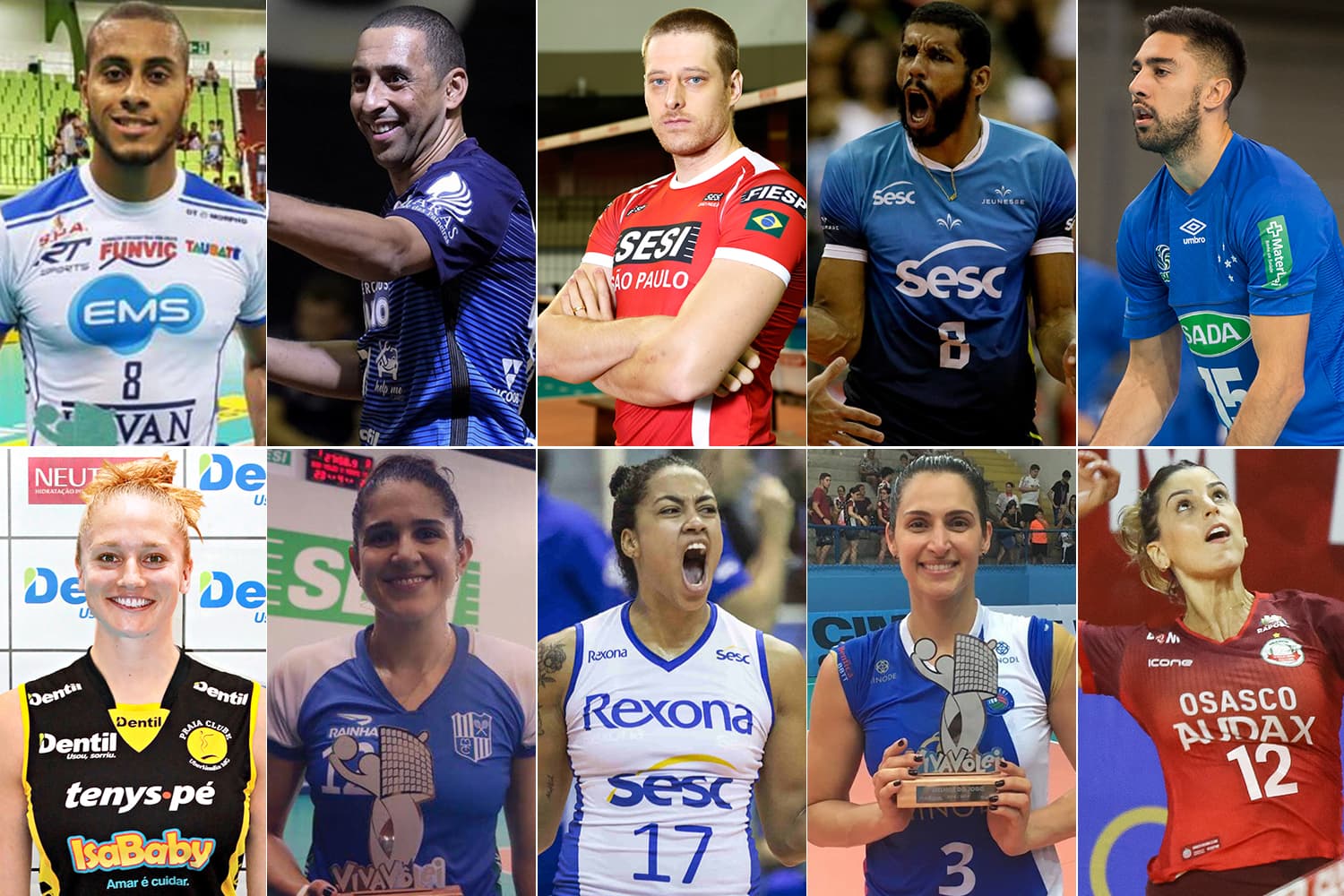Os jogadores de vôlei Lucarelli, Serginho, Murilo, Wallace, Taylor Sander, Carli Lloyd, Natália, Drussyla, Dani Lins e Mari Paraíba
