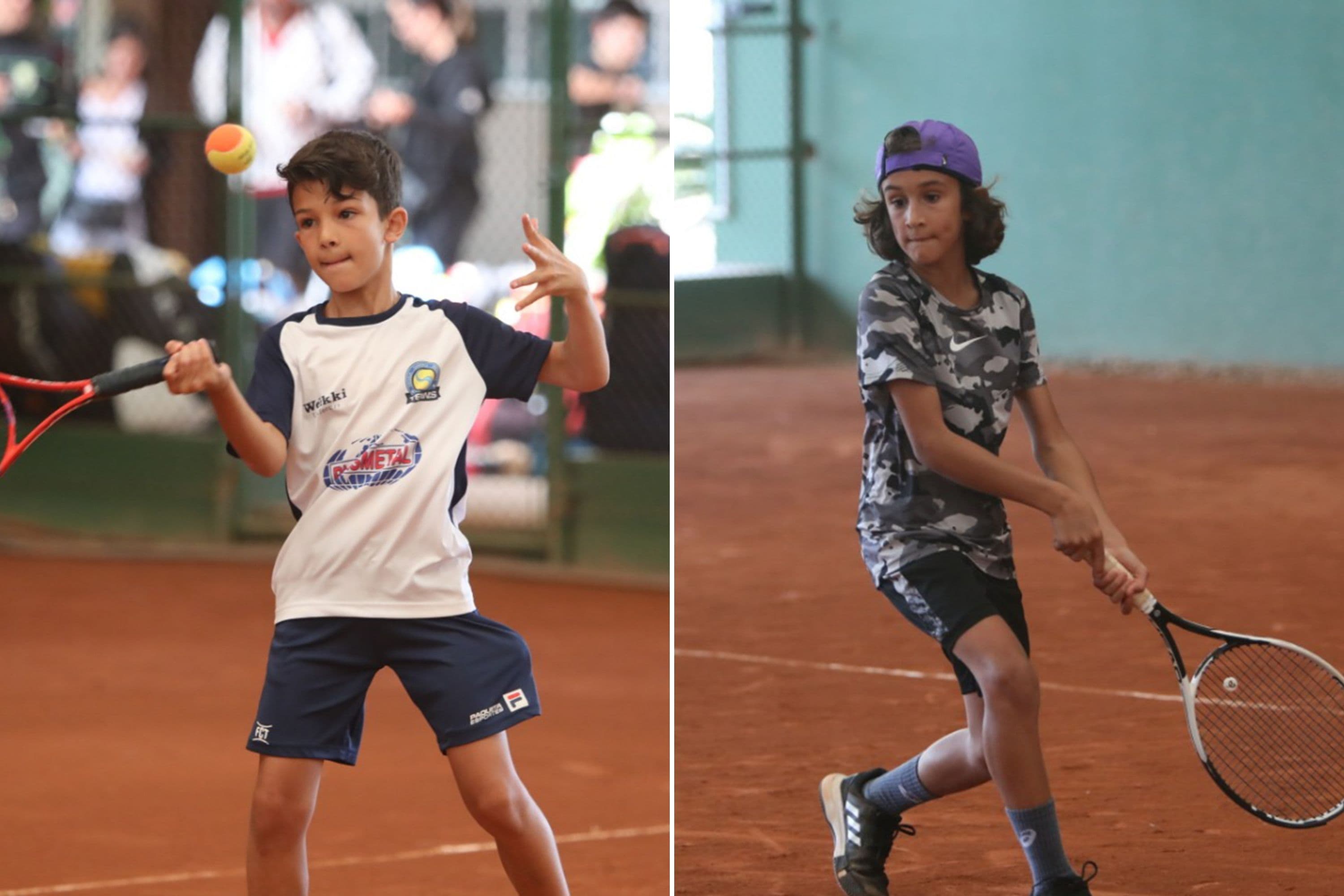 Vinícius Gilioli (a esq.) e Rafael Souza, durante a final da Copa Santa Catarina: a quadra reduzida e a bolinha laranja, mais lenta, permitiram a troca de bola ininterrupta por quase uma hora