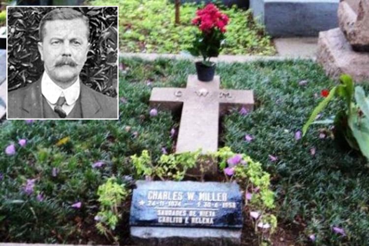 Lápide de Charles Miller, no Cemitério dos Protestantes, em São Paulo -