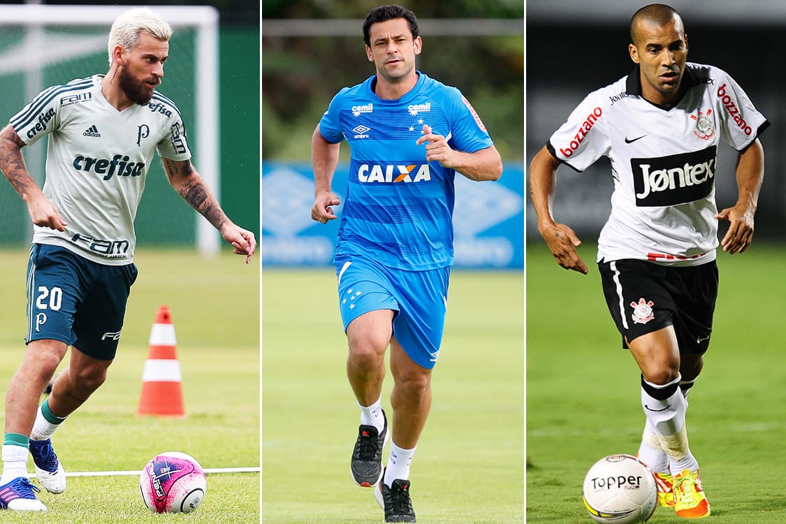 Lucas Lima, do Palmeiras, Fred, do Cruzeiro, e Emerson Sheik, jogando pelo Corinthians em 2012