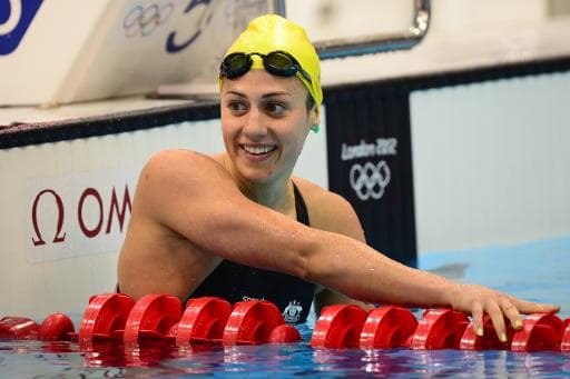 Stephanie Rice sorri depois de completar prova nas Olímpiadas de Londres, em 30 de julho de 2012