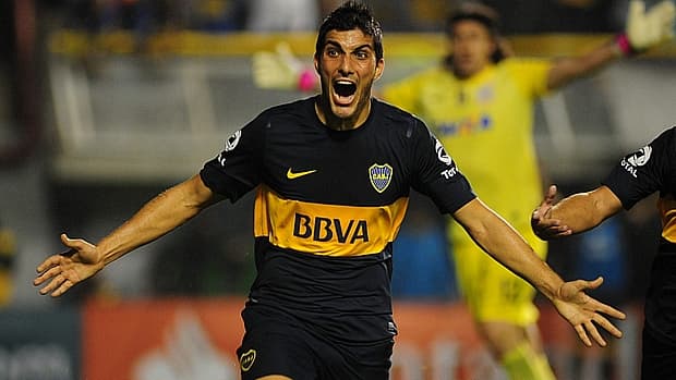 Nicolás Blandi, do Boca Juniors, comemora seu gol no Corinthians