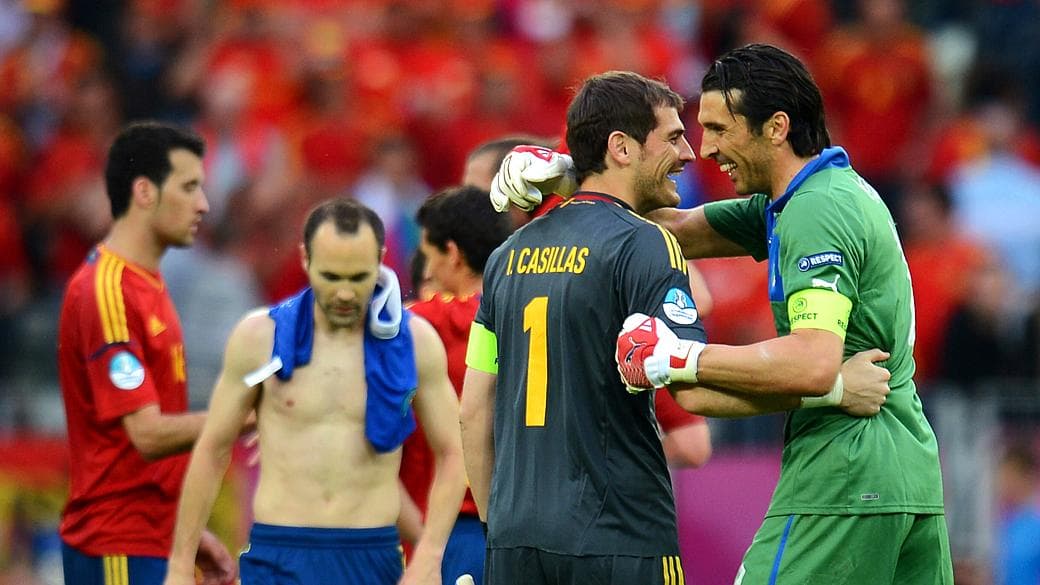 Itália e Espanha se encontraram na Euro e na Copa das Confederações; nas duas oportunidades, Casillas levou a melhor sobre Buffon