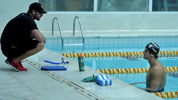 O técnico Scott Goodrich com o nadador Cesar Cielo