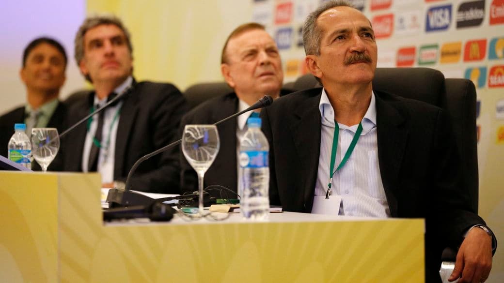 Encontro no Riocentro: Bebeto, Walter de Gregorio, da Fifa, o presidente da CBF e do COL, José Maria Marin, e o ministro do Esporte, Aldo Rebelo, nesta quinta-feira