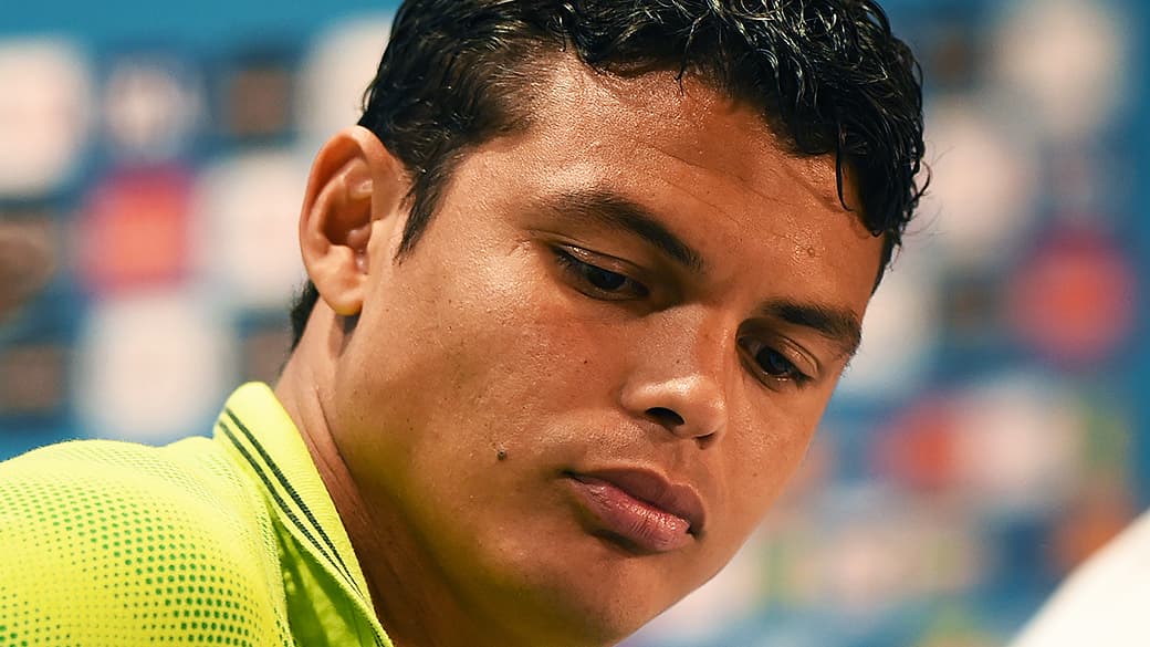 Thiago Silva durante coletiva de imprensa antes do jogo contra a Alemanha, em Belo Horizonte
