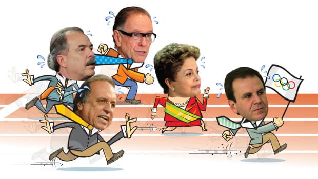 XÔ, PREGUIÇA - Mercadante, Luiz Fernando Pezão, Nuzman, Dilma e Paes (da esq. para a dir.): para a Olimpíada funcionar, será preciso deixar os egos de lado, vencer a letargia e dar a largada nos projetos que repousam no papel