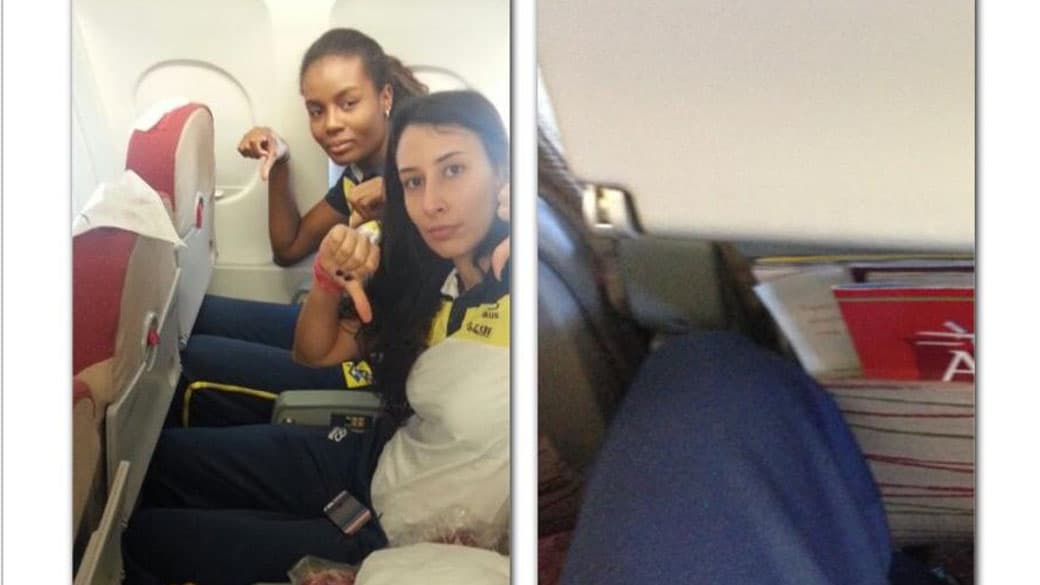As jogadores da seleção feminina de vôlei Sheilla e Thaísa postaram fotos das redes sociais reclamando de desconforto na aeronave