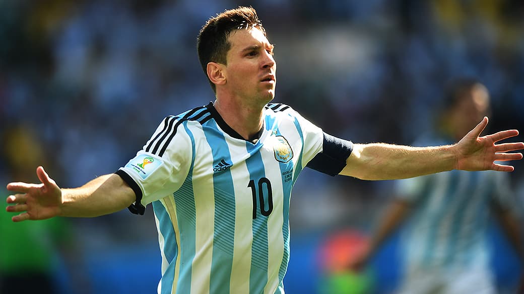 Lionel Messi comemora gol da Argentina. Argentino já tem quatro gols no Mundial
