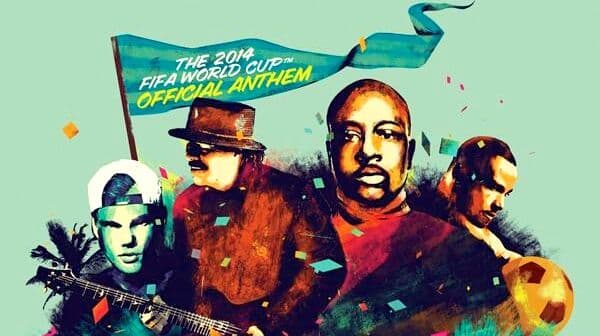 Avicii, Santana, Wyclef e Alexandre Pires em ilustração divulgada pela Fifa para anunciar o hino oficial da Copa do Mundo de 2014