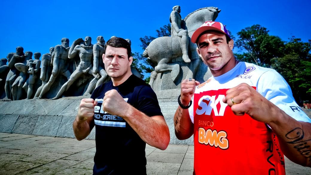 O inglês Michael Bisping e Vitor Belfort em foto para divulgação do UFC São Paulo, em 19 de janeiro