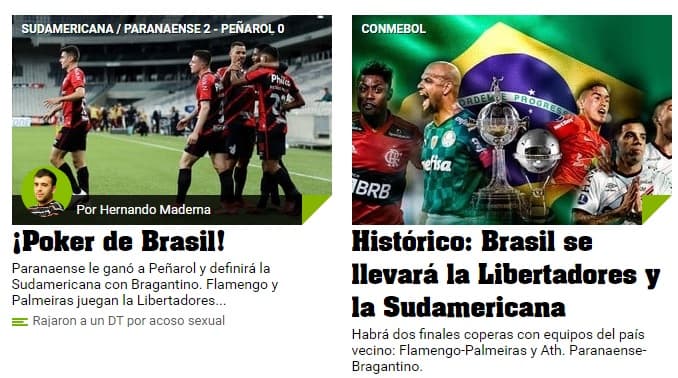 Diário 'Olé', da Argentina, destaca feito dos clubes brasileiros