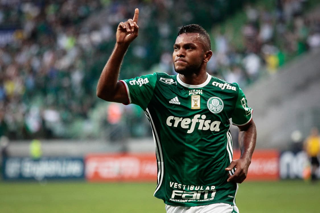Borja comemora gol do Palmeiras sobre o Ferroviaria em partida do campeonato paulista no Allianz Parque, em São Paulo