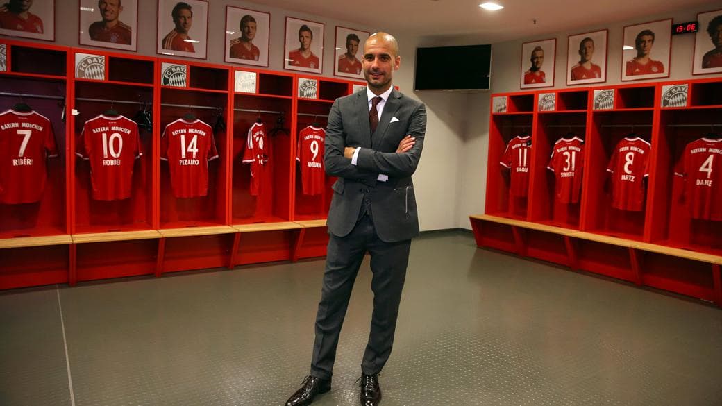 Pep Guardiola no vestiário do Bayern de Munique