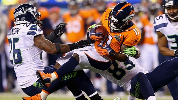 o wide reciever Trindon Holliday, do Denver Broncos, não conseguiu jogar contra a defesa do Seattle Seahawks