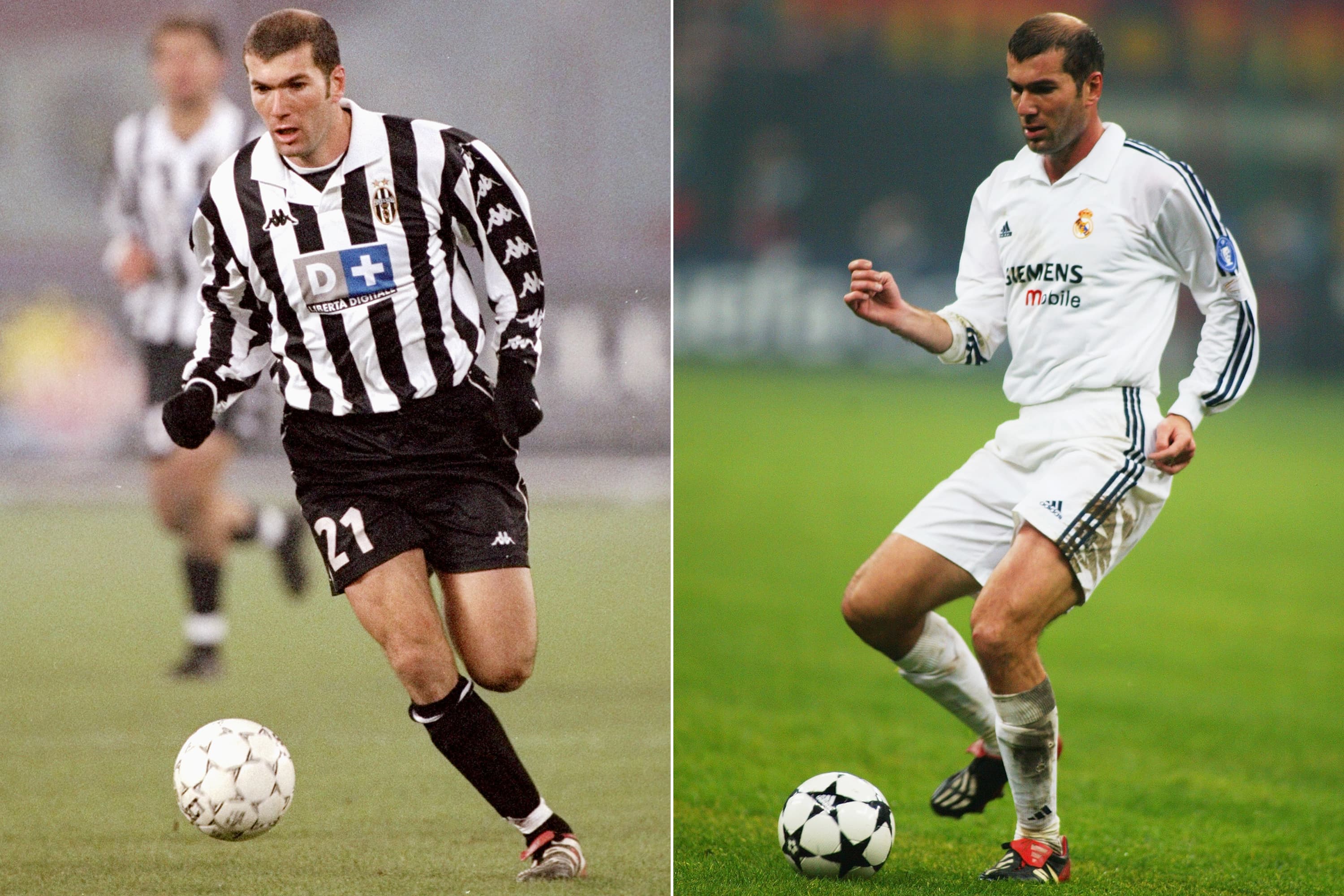 Zinedine Zidane atuando por Juventus e Real Madrid