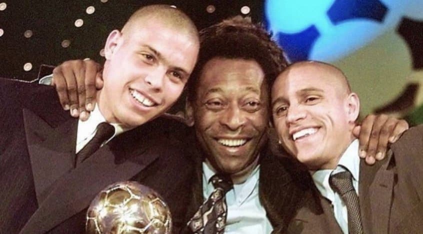 Ronaldo, Pelé e Roberto Carlos na cerimônia de 1997
