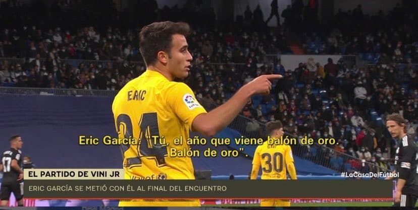 Eric Garcia provoca Vinicius Jr no clássico espanhol
