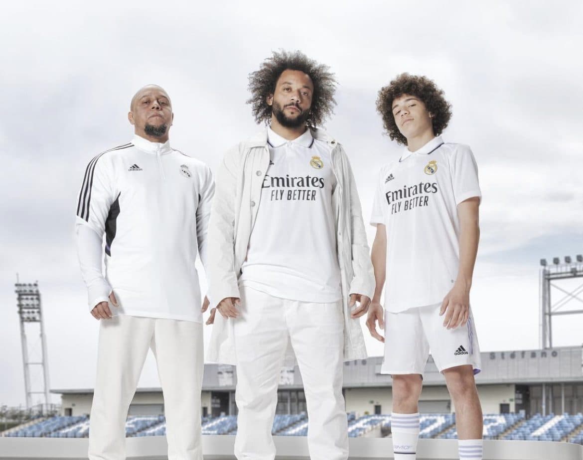 Roberto Carlos, Marcelo e Enzo no lançamento do uniforme do Real Madrid -