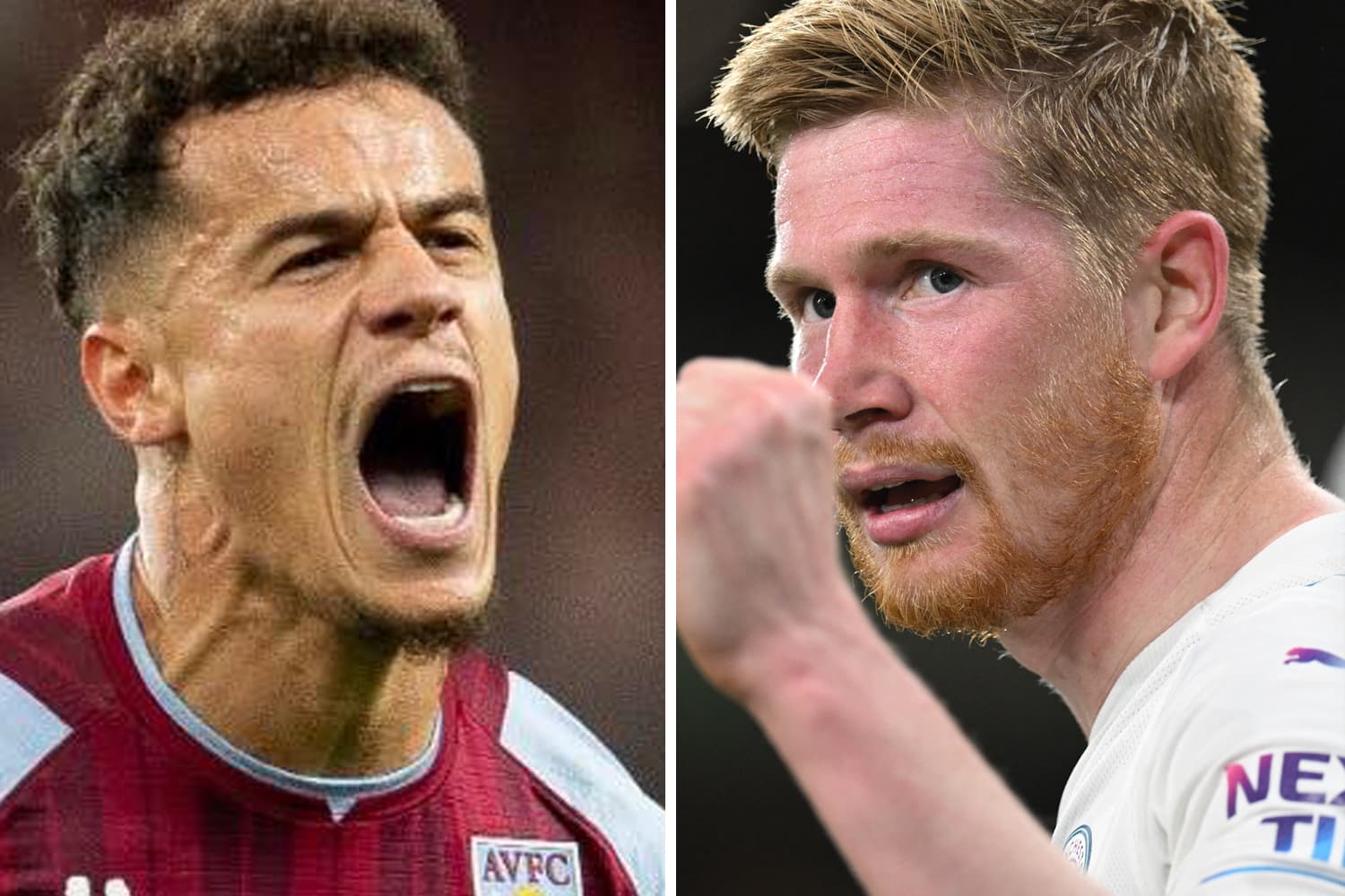Coutinho, do Villa, tenta atrapalhar os planos de De Bruyne, do City -