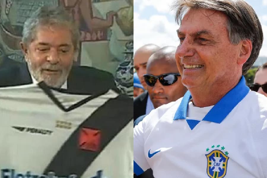 Lula com a camisa do Vasco e Bolsonaro com a da seleção