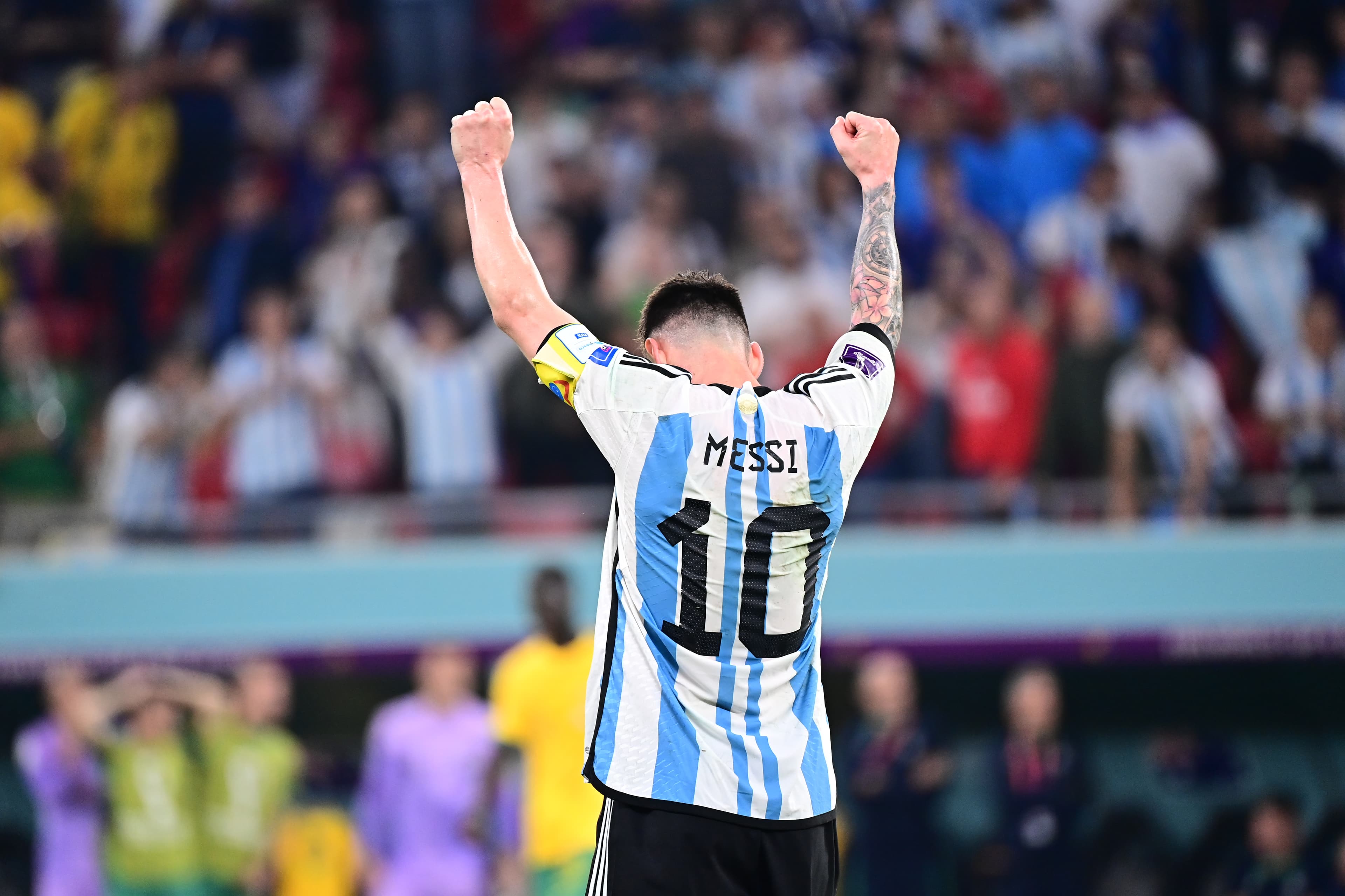 Messi comemora gol da Argentina contra a Austrália na Copa do Mundo -