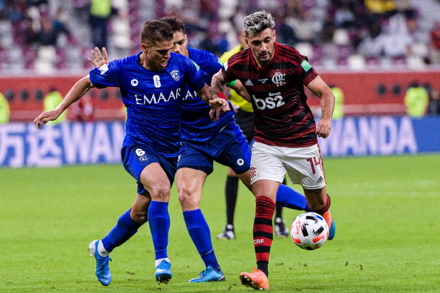 Arrasacaeta e Cuellar na semi do Mundial de 2019, vencida pelo Flamengo por 3 a 1