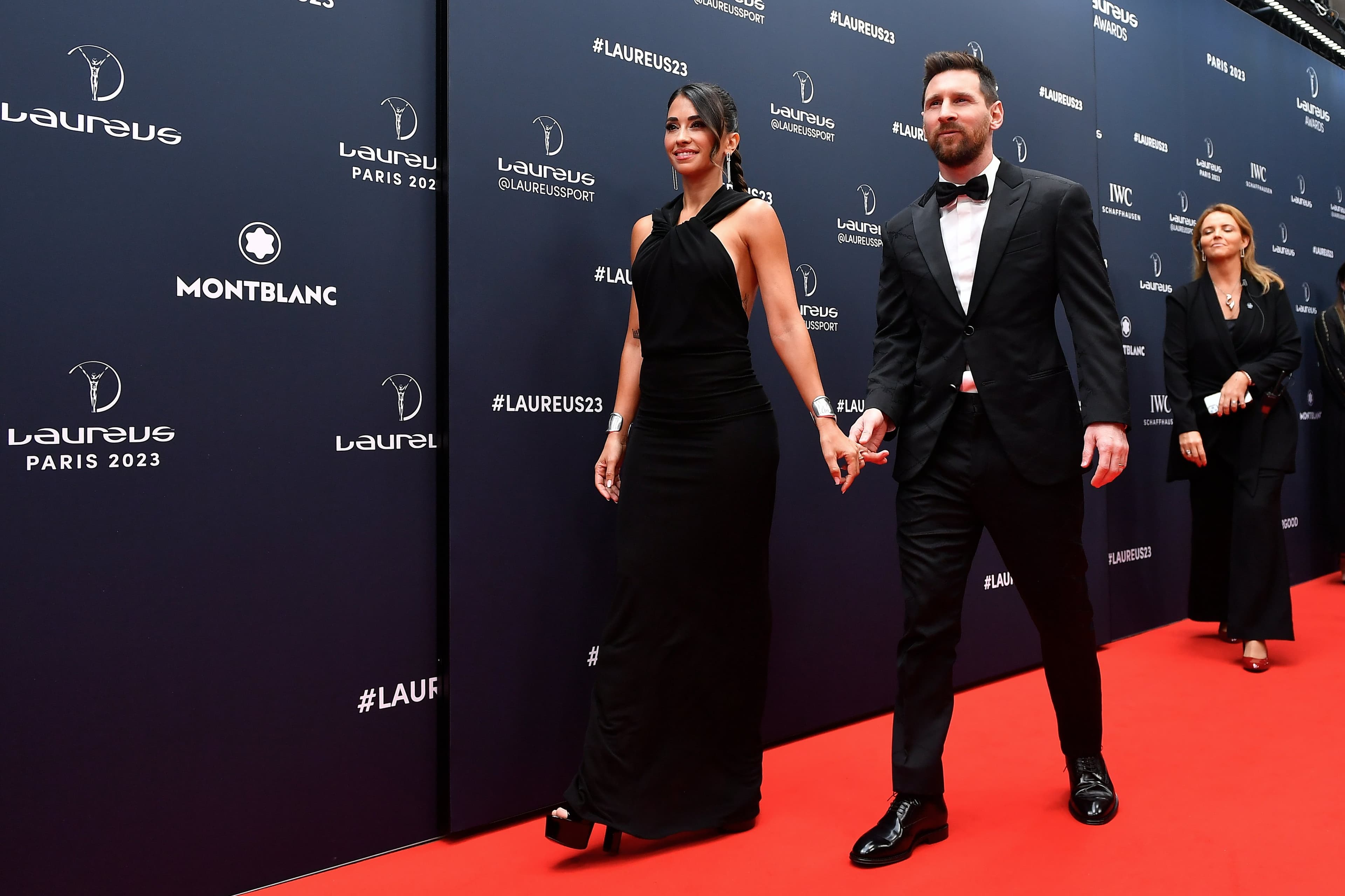 Lionel Messi e Antonella Roccuzzo na cerimônia de gala do prêmio Laureus, em Paris -