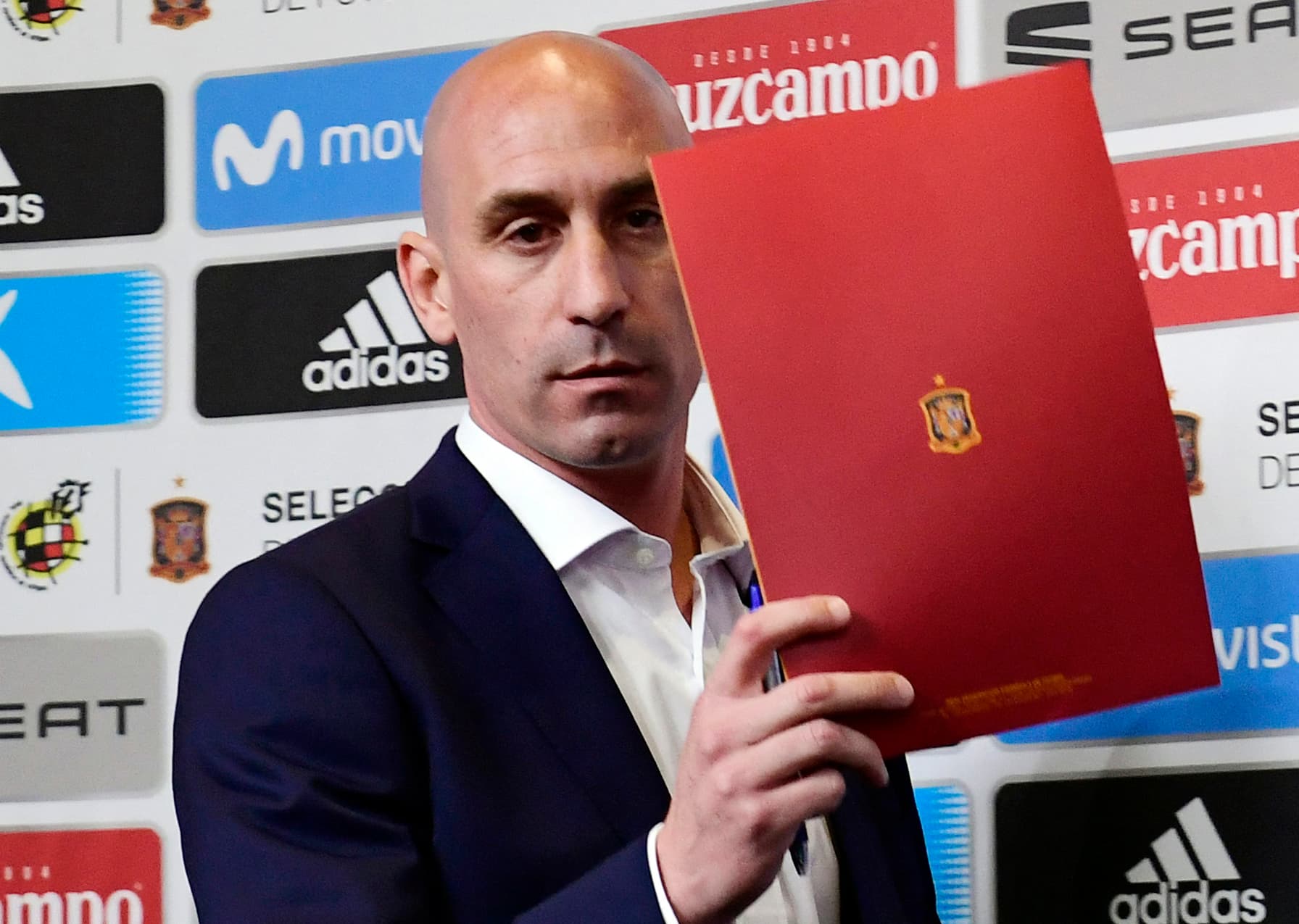 Luis Rubiales, presidente da Real Federação de Futebol Espanhola , está sendo pressionado para renunciar -Pierre Philipe/AFP