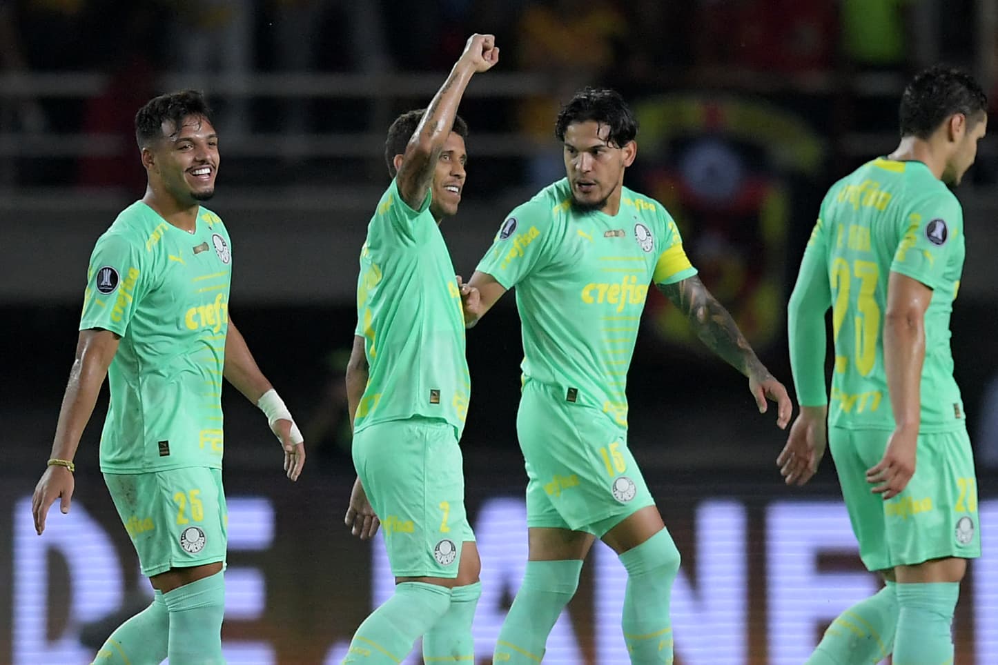 Marcos Rocha celebra seu gol pelo Palmeiras diante do Deportivo Pereira - Raul Arboleda/AFP