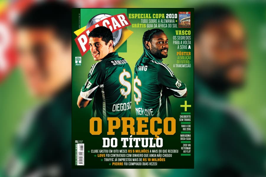 Vagner Love e Diego Souza, do Palmeiras, na capa da edição de novembro de 2009 - Reprodução/Placar