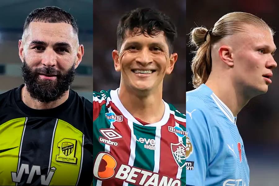 Benzema (Al-Ittihad), Cano (Fluminense) e Erling Haaland (Manchester City)