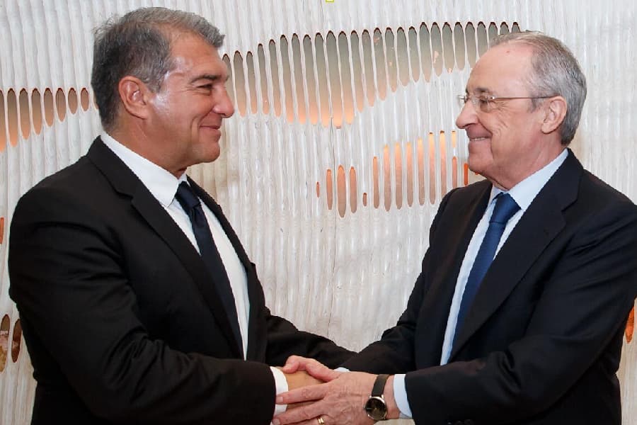 Joan Laporta, presidente do Barcelona, e Florentino Pérez, do Real Madrid: líderes da Superliga