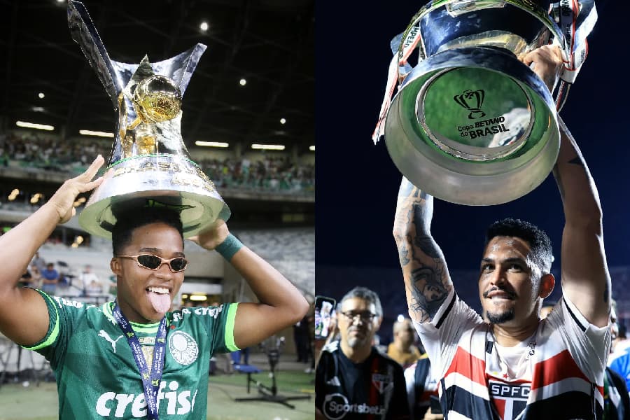 Endrick, do Palmeiras, e Luciano, do São Paulo - Alexandre Battibugli/PLACAR e AFP