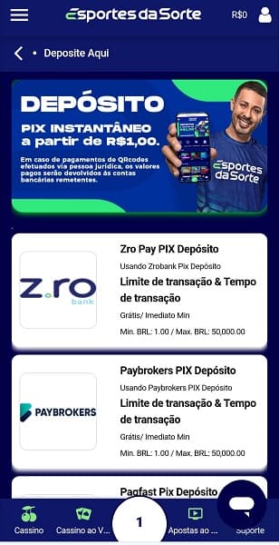 pagamentos na esportes da sorte
