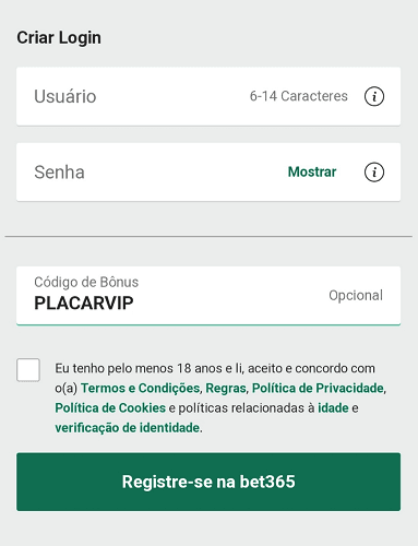 formulário de cadastro da bet365