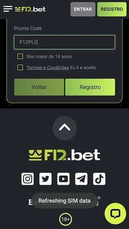 código bônus F12.Bet apostas