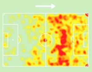 Mapa de calor de Raphinha em La Liga 2023/24 - Sofascore