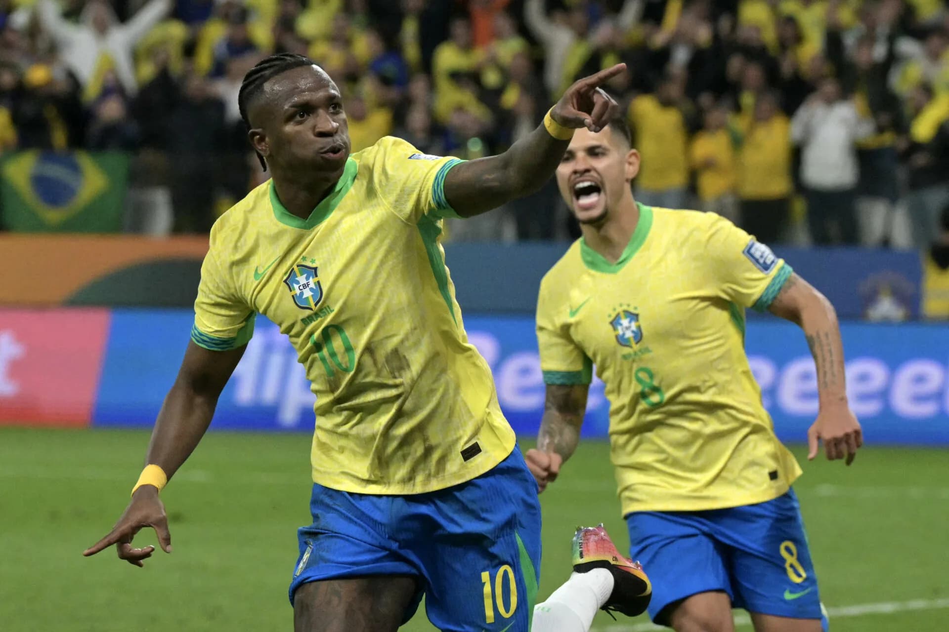 Vini Jr. marca primeiro gol do Brasil com Ancelotti - NELSON ALMEIDA / AFP