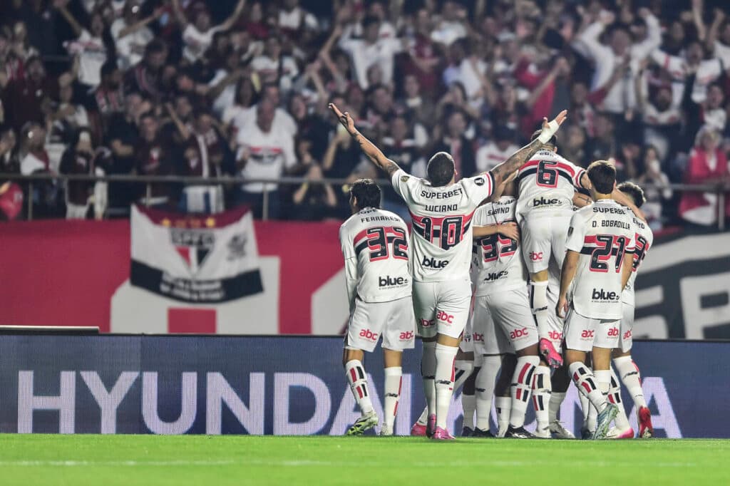 São Paulo comemora gol contra o Atlético Nacional - Divulgação / Conmebol Libertadores